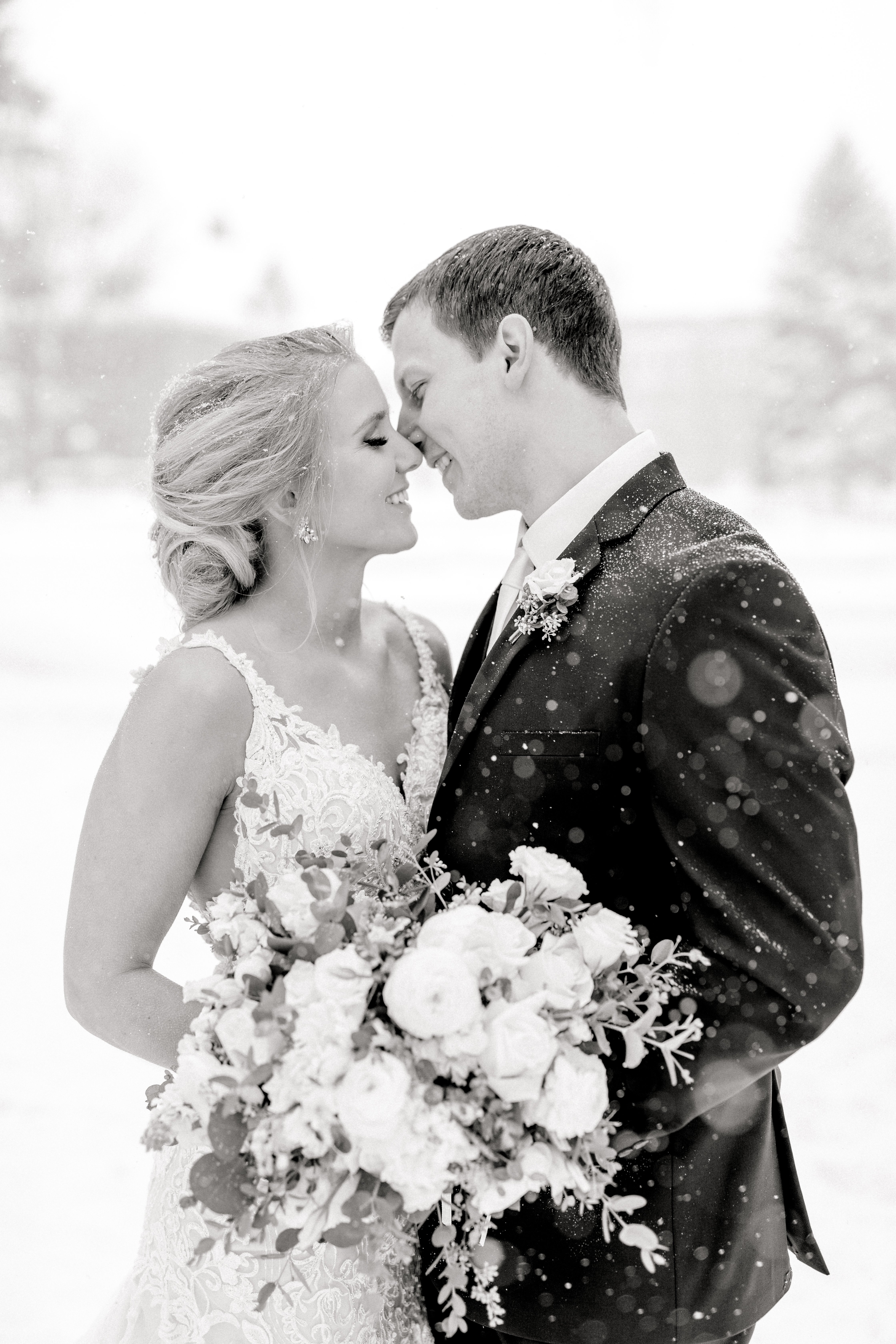 black and white winter wedding photo in fargo taken by two birds photography